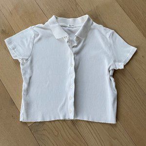 Brandy Melville John Galt White Ribbed Button Up